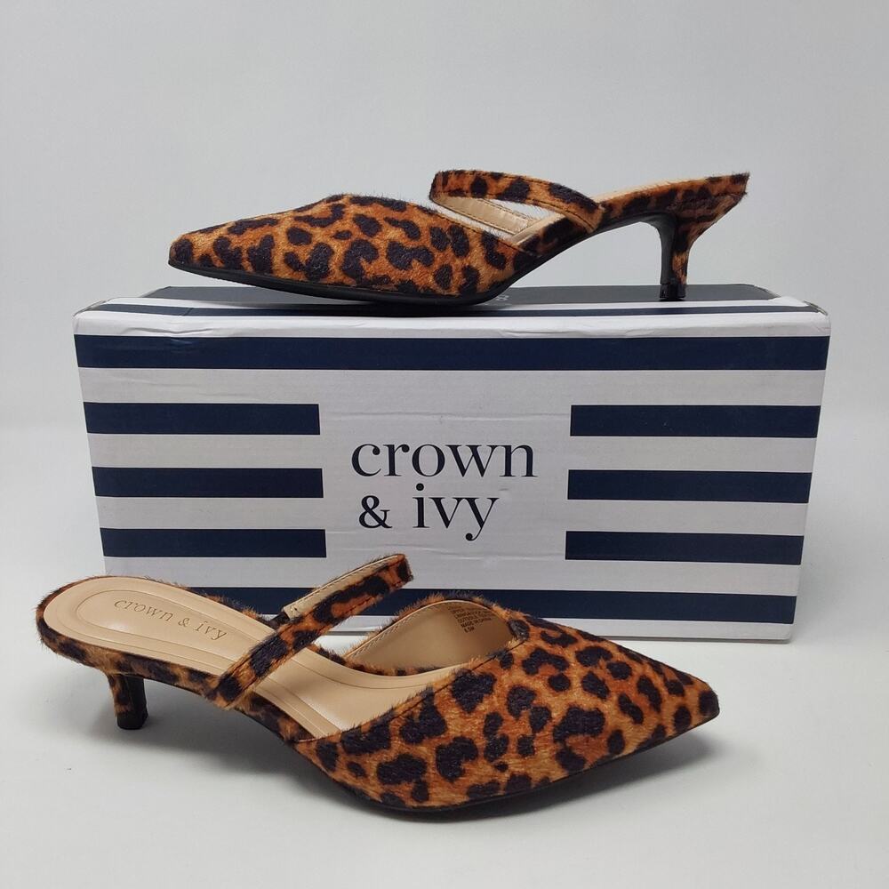 Crown & Ivy Louisa Leopard Women's 6.5 Kitten Heel Mule Pumps SJ36163CI NIB